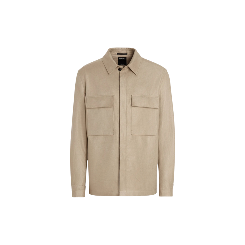 Surchemise ZEGNA lin beige poches plaquées poitrine