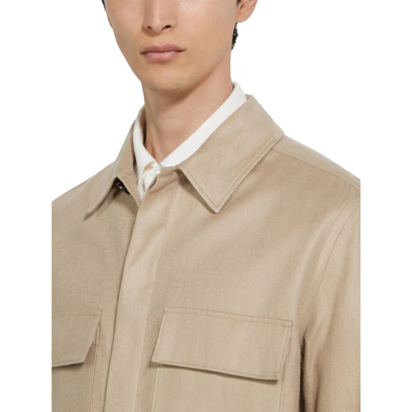 Surchemise ZEGNA lin beige poches plaquées poitrine