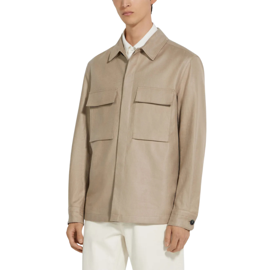Surchemise ZEGNA lin beige poches plaquées poitrine