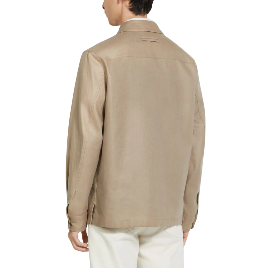 Surchemise ZEGNA lin beige poches plaquées poitrine