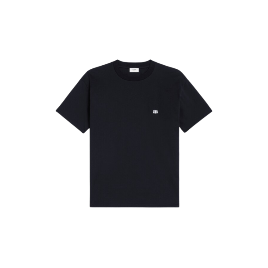 T-shirt loose CELINE coton noir broderie Triomphe blanc