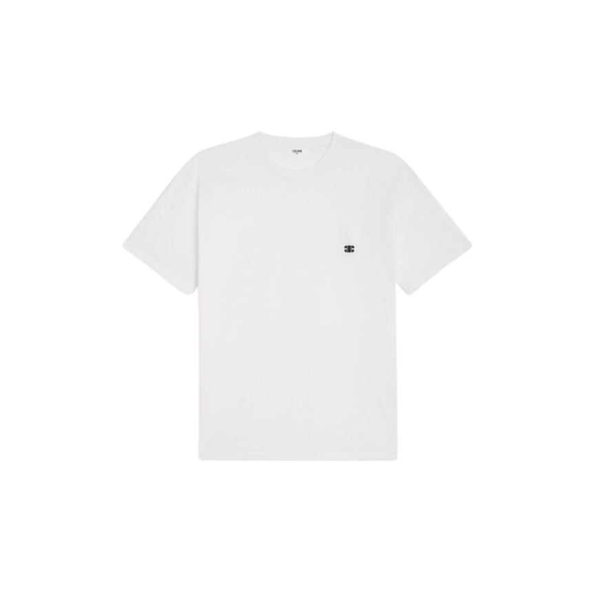 T-shirt loose CELINE coton blanc broderie Triomphe noir