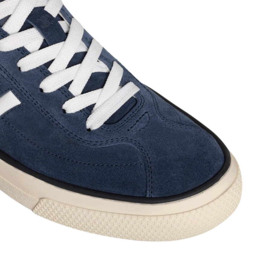 Baskets basses CELINE Sunset daim bleu marine bande blanche
