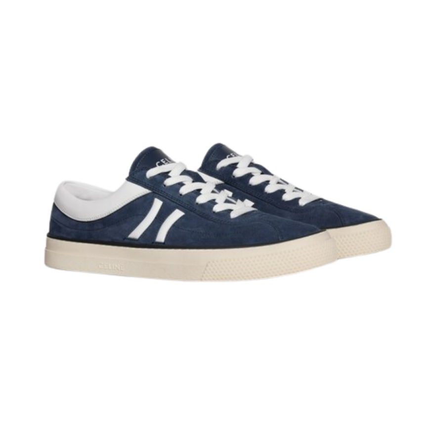 Baskets basses CELINE Sunset daim bleu marine bande blanche