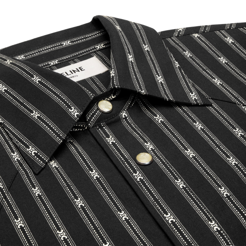 Chemise manche longue CELINE western coton noir rayures Triomphe écru