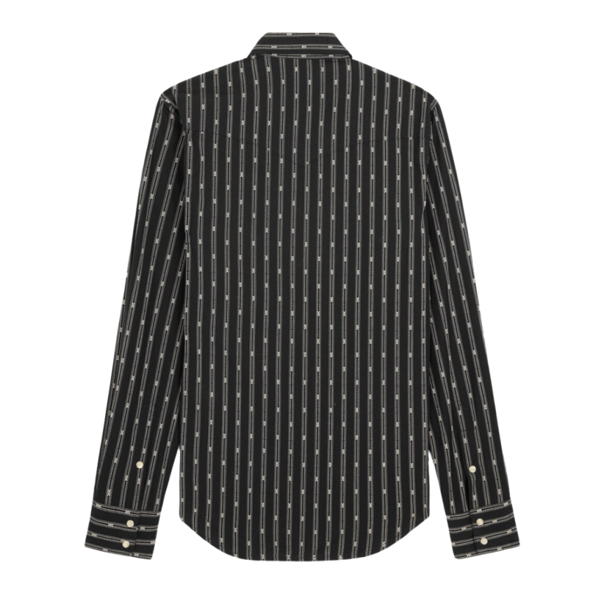 Chemise manche longue CELINE western coton noir rayures Triomphe écru