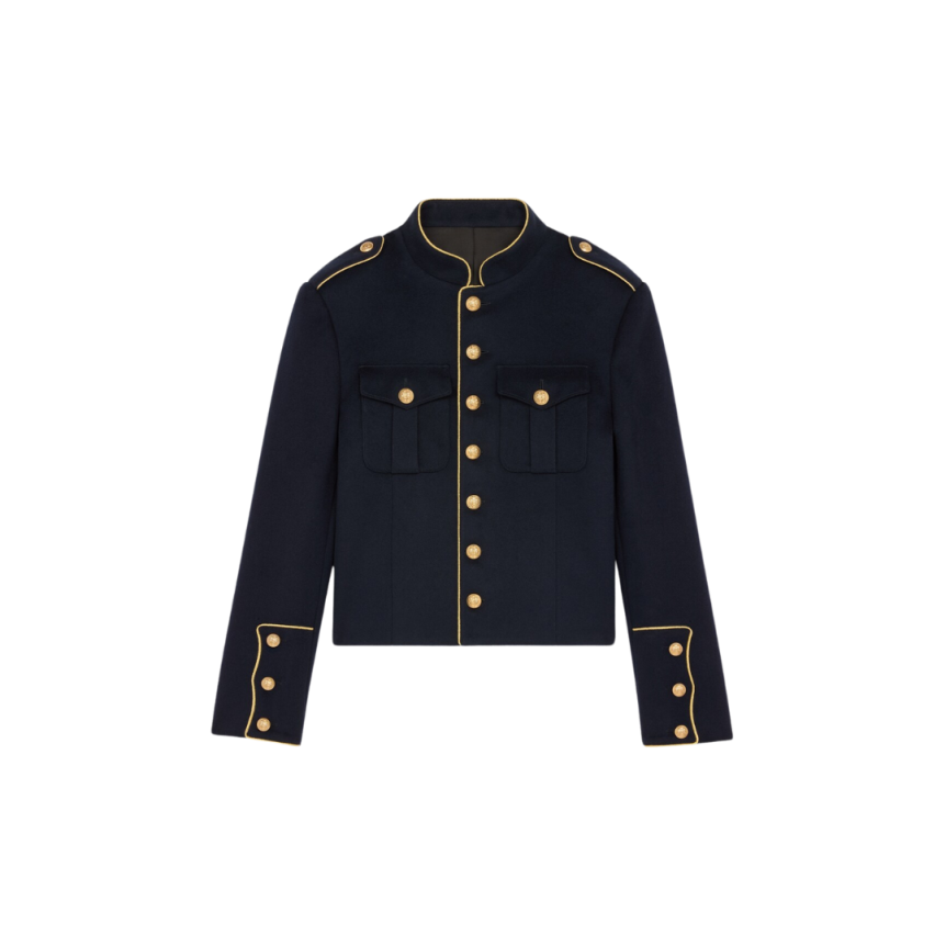 Veste spencer militaire CELINE bleu marine ganse boutons dorés