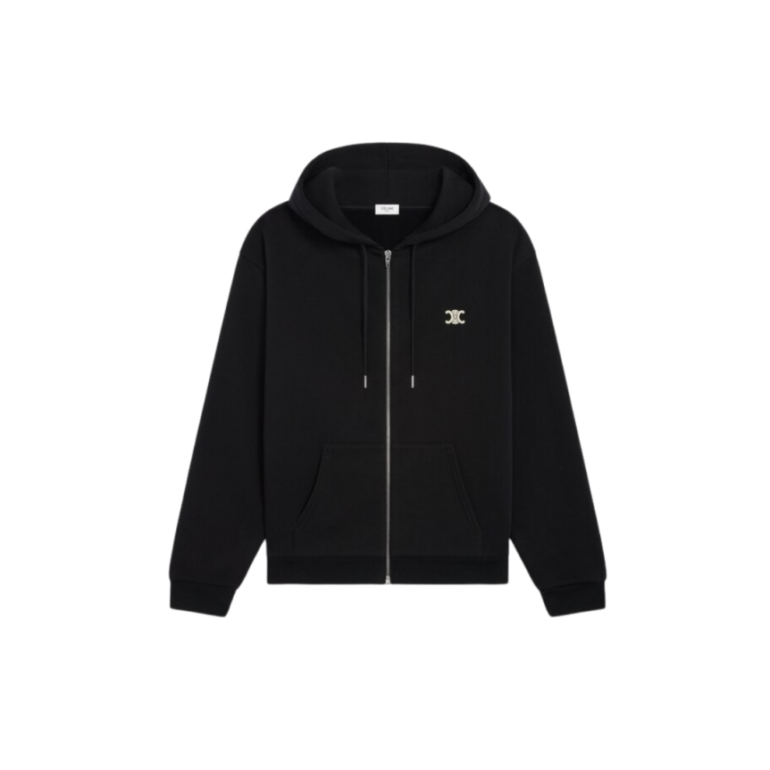 Sweat-shirt à capuche zippé CELINE coton cachemire noir broderie Triomphe