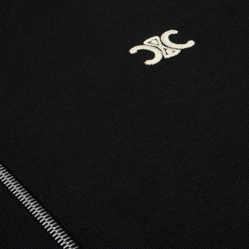 Sweat-shirt à capuche zippé CELINE coton cachemire noir broderie Triomphe