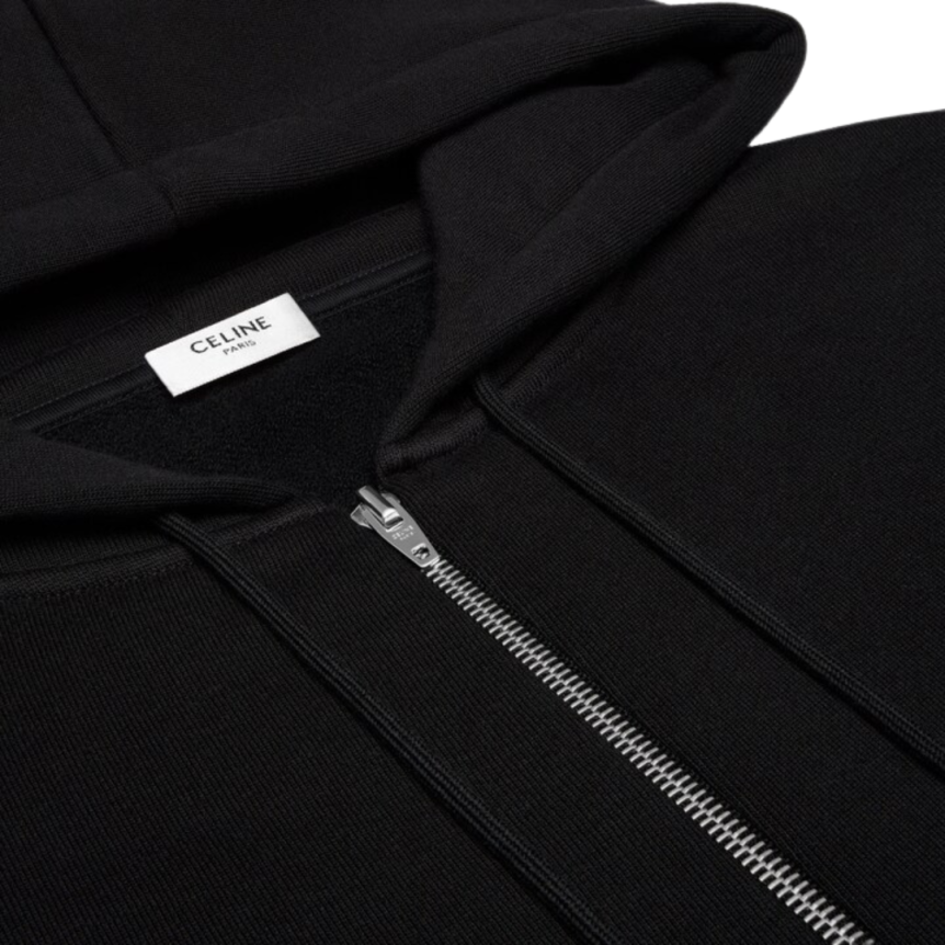 Sweat-shirt à capuche zippé CELINE coton cachemire noir broderie Triomphe