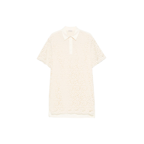 Robe courte MONCLER col polo coton crochet crème