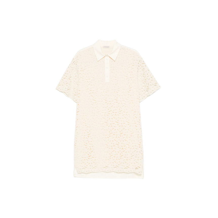 Robe courte MONCLER col polo coton crochet crème