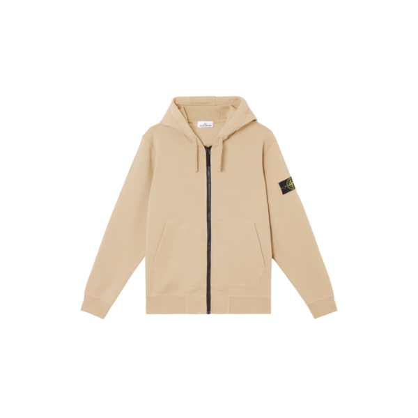 Sweat-shirt zippé à capuche STONE ISLAND coton molleton beige