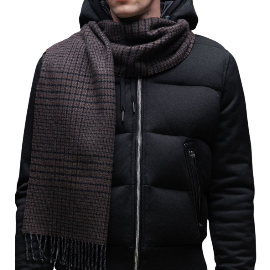 Echarpe TOM FORD cachemire laine carreaux prince de galles marron