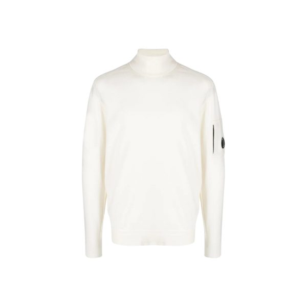 Pull col roulé CP COMPANY laine mélangée maille fine blanc