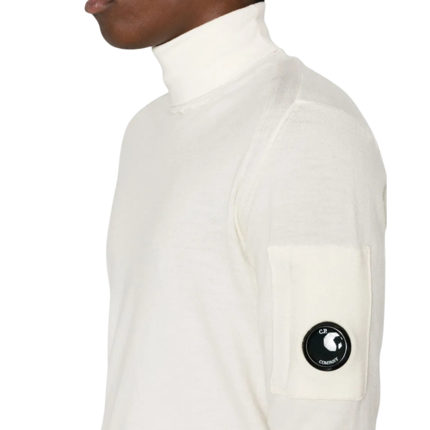 Pull col roulé CP COMPANY laine mélangée maille fine blanc