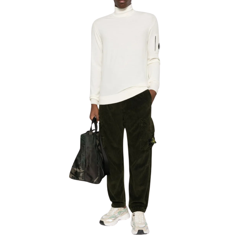 Pull col roulé CP COMPANY laine mélangée maille fine blanc