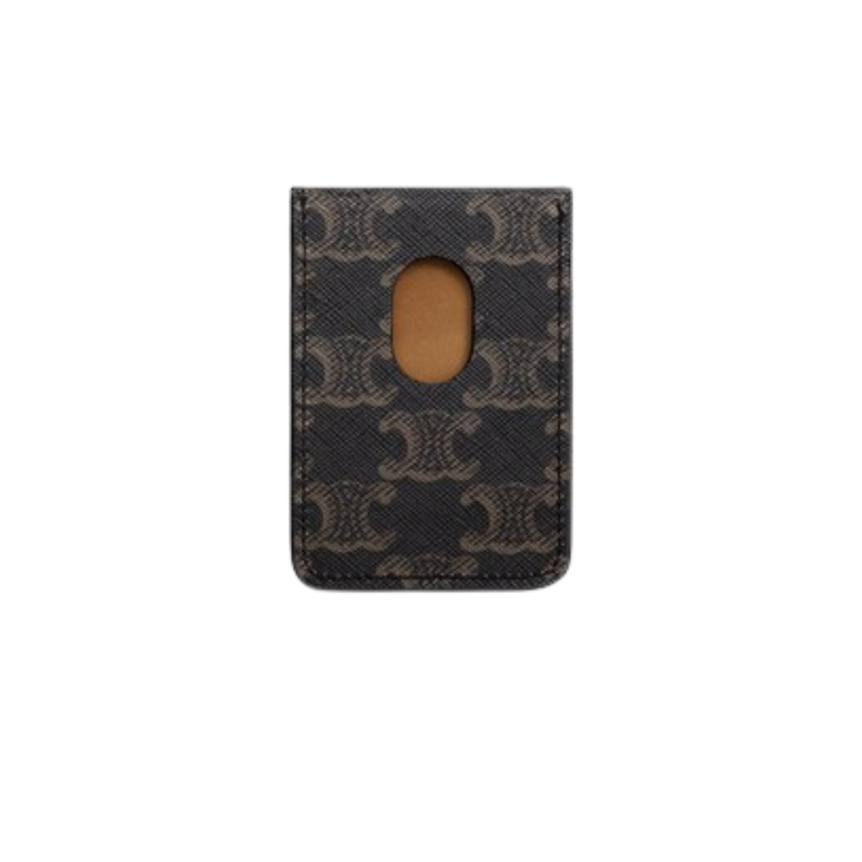 Porte-cartes CELINE aimant cuir veau toile Triomphe marron