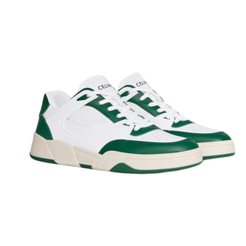 Sneaker basse CELINE Trainer CT09 cuir mesh blanc vert beige