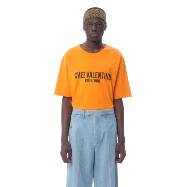 T-shirt VALENTINO col rond coton orange imprimé Chez Valentino
