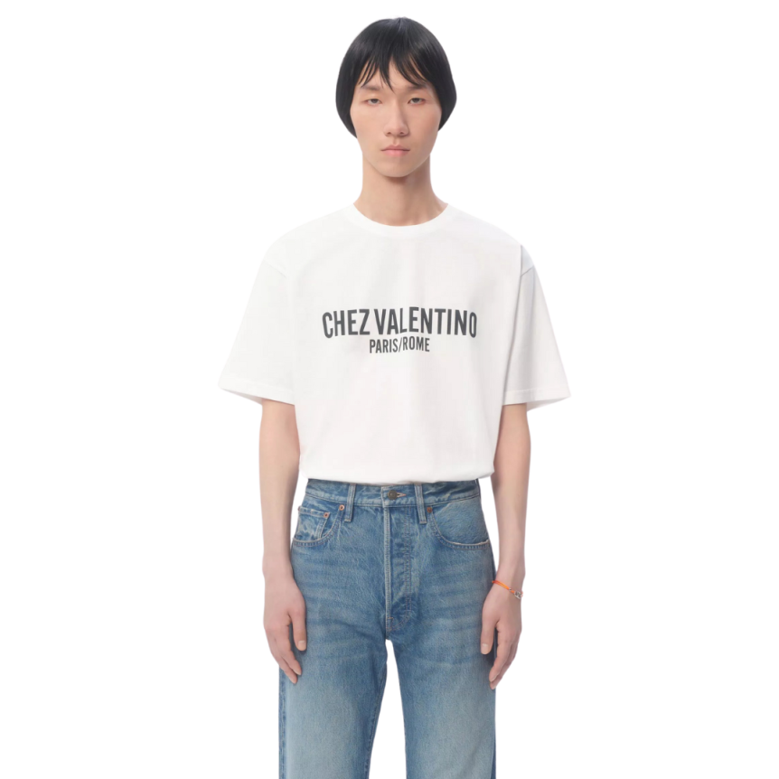 T-shirt VALENTINO col rond coton ivoire imprimé Chez Valentino