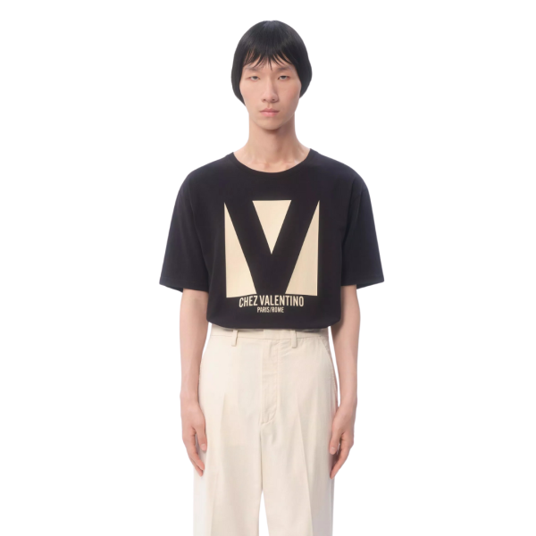 T-shirt VALENTINO col rond coton noir imprimé V Chez Valentino
