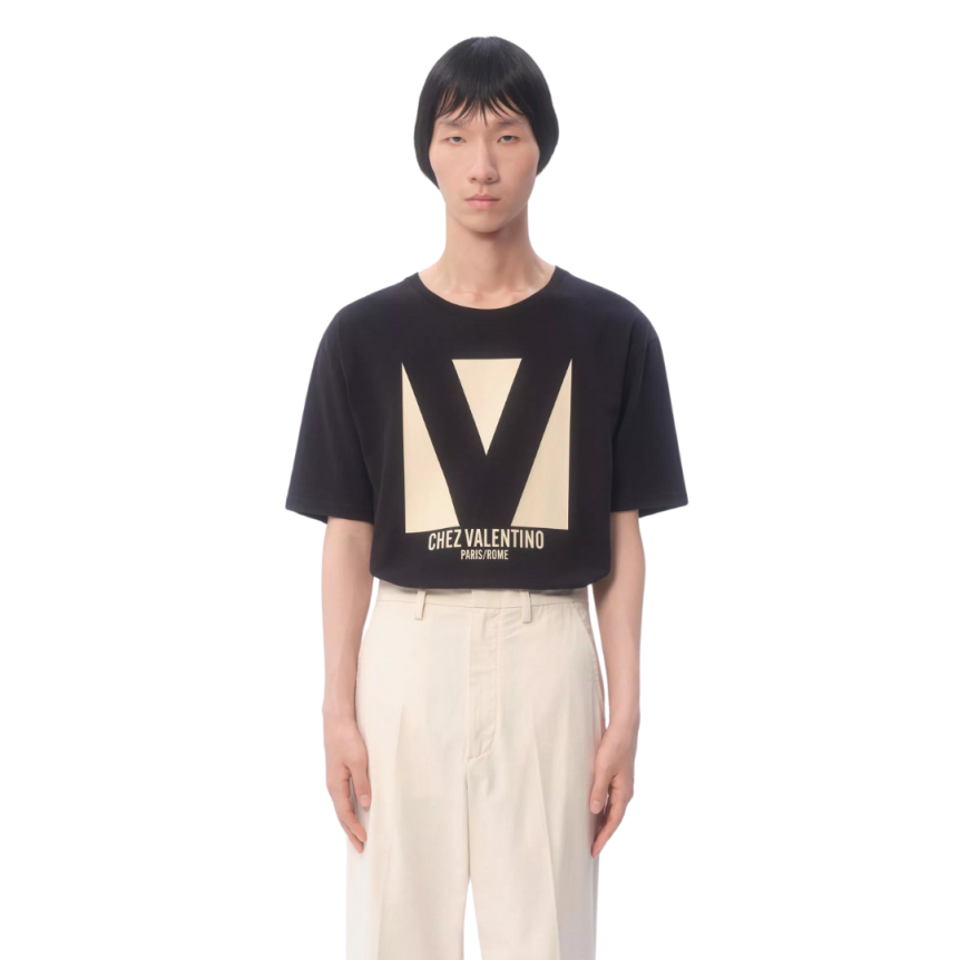 T-shirt VALENTINO col rond coton noir imprimé V Chez Valentino