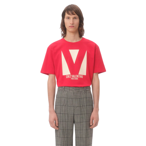 T-shirt VALENTINO col rond coton rouge imprimé V Chez Valentino