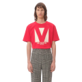 T-shirt col rond coton rouge imprimé V Chez Valentino