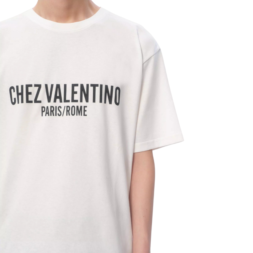 T-shirt VALENTINO col rond coton ivoire imprimé Chez Valentino