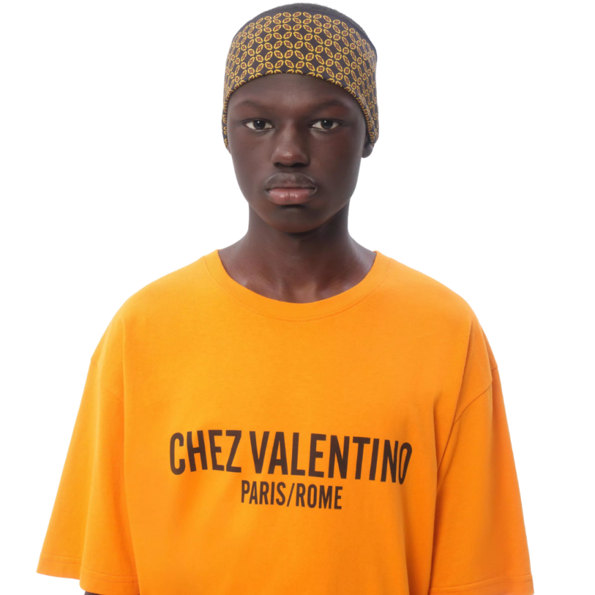T-shirt VALENTINO col rond coton orange imprimé Chez Valentino