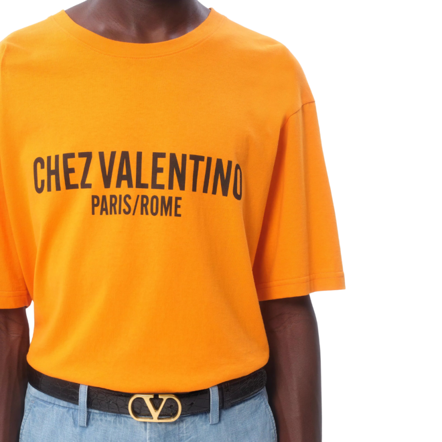 T-shirt VALENTINO col rond coton orange imprimé Chez Valentino