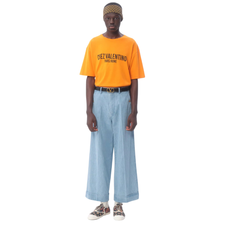 T-shirt VALENTINO col rond coton orange imprimé Chez Valentino