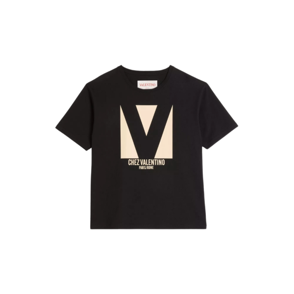 T-shirt VALENTINO col rond coton noir imprimé V Chez Valentino