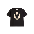 T-shirt col rond coton noir imprimé V Chez Valentino