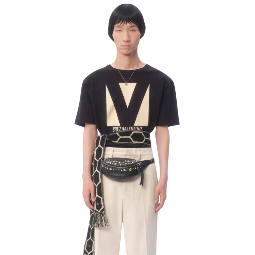 T-shirt VALENTINO col rond coton noir imprimé V Chez Valentino