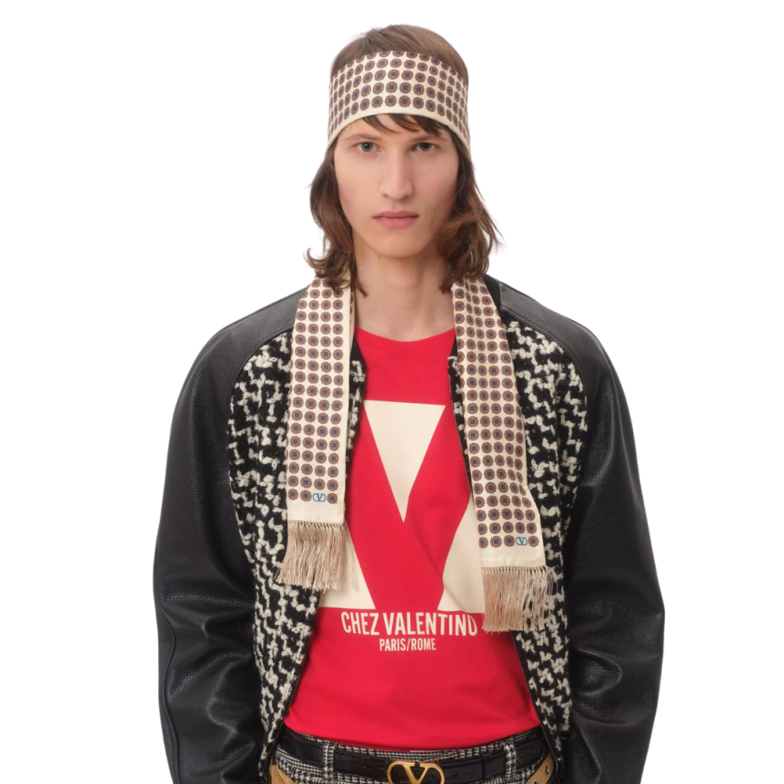 T-shirt VALENTINO col rond coton rouge imprimé V Chez Valentino