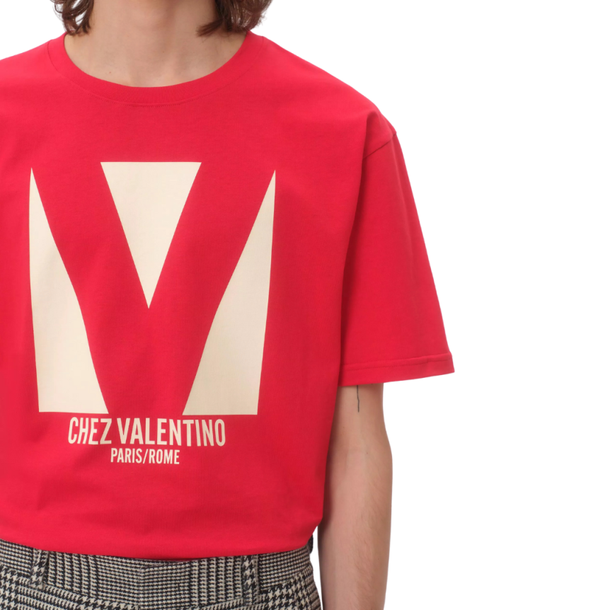 T-shirt VALENTINO col rond coton rouge imprimé V Chez Valentino