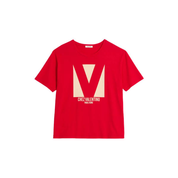 T-shirt VALENTINO col rond coton rouge imprimé V Chez Valentino