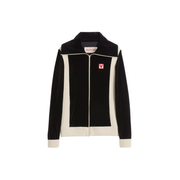 Sweat-shirt zippé VALENTINO cardigan velours noir écusson V