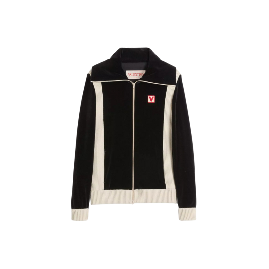 Sweat-shirt zippé VALENTINO cardigan velours noir écusson V
