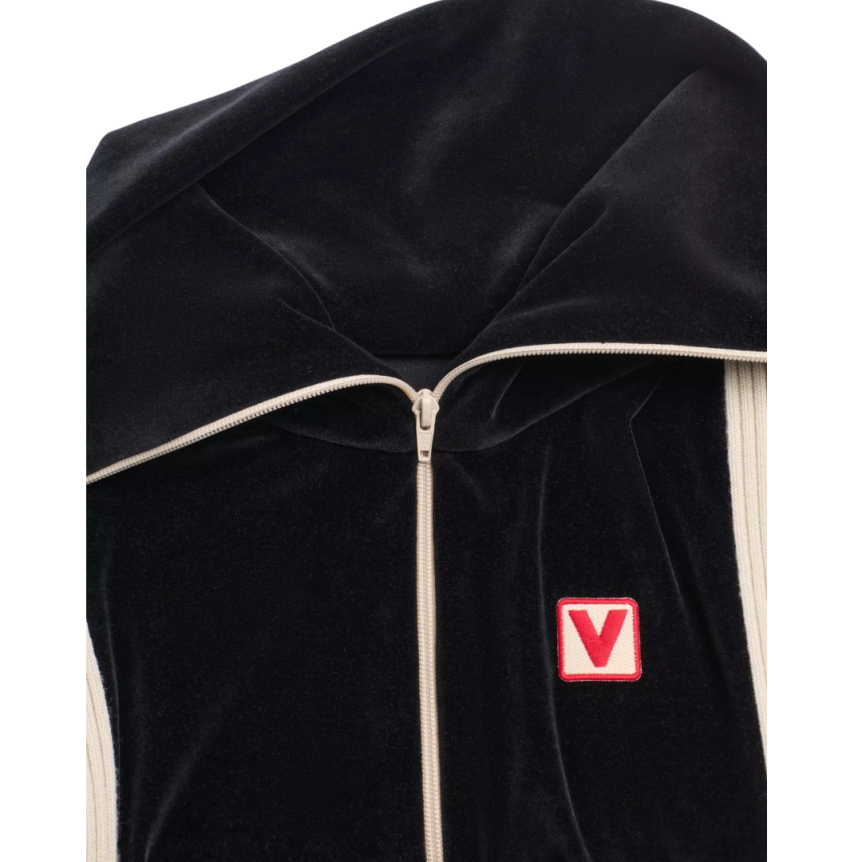 Sweat-shirt zippé VALENTINO cardigan velours noir écusson V