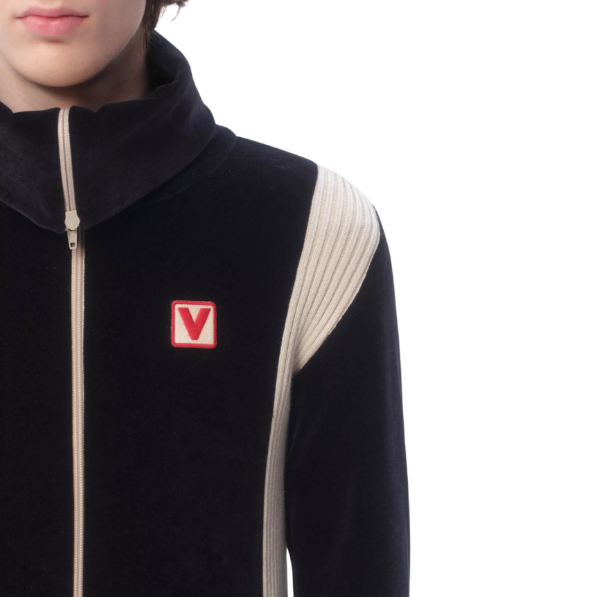 Sweat-shirt zippé VALENTINO cardigan velours noir écusson V