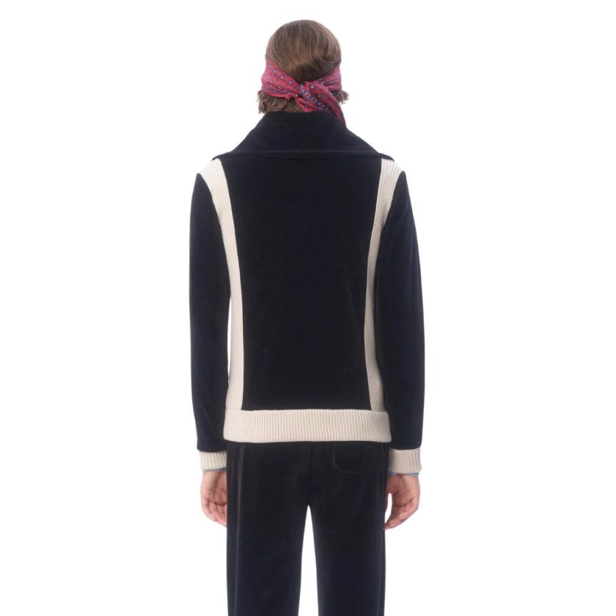 Sweat-shirt zippé VALENTINO cardigan velours noir écusson V