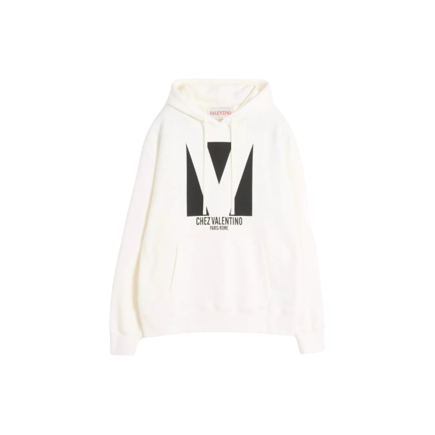 Sweat-shirt à capuche VALENTINO coton ivoire imprimé Chez Valentino
