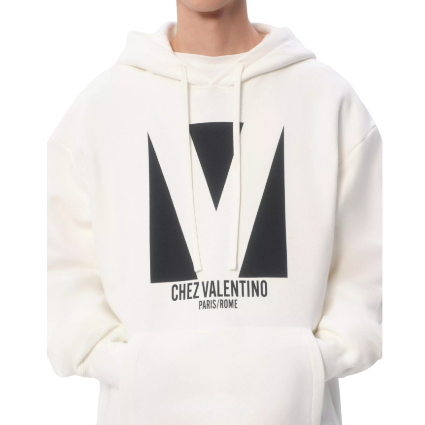 Sweat-shirt à capuche VALENTINO coton ivoire imprimé Chez Valentino