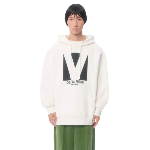 Sweat-shirt à capuche VALENTINO coton ivoire imprimé Chez Valentino