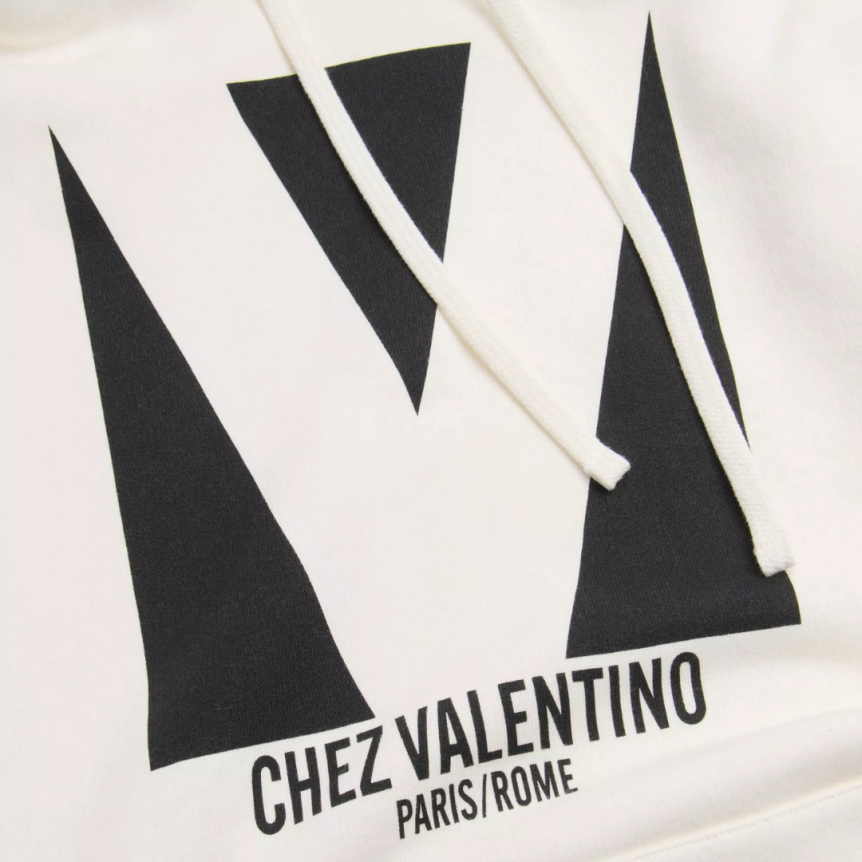 Sweat-shirt à capuche VALENTINO coton ivoire imprimé Chez Valentino