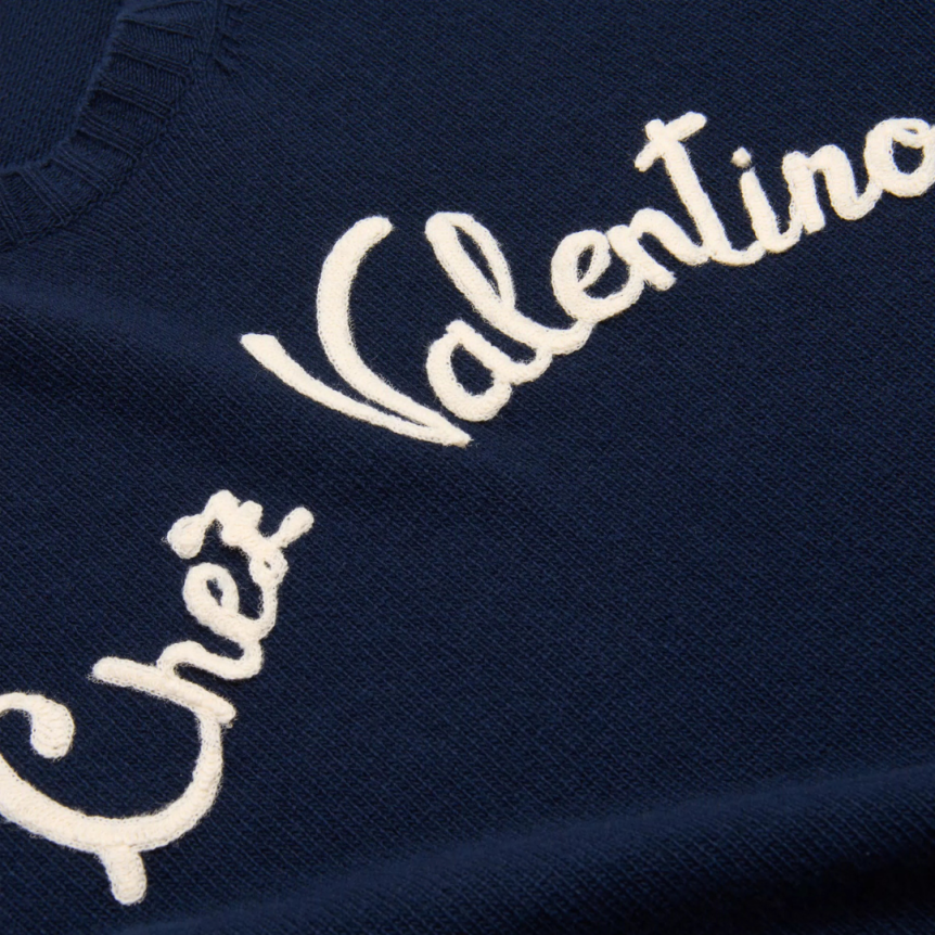 Pull VALENTINO col rond laine bleu marine broderie Chez Valentino