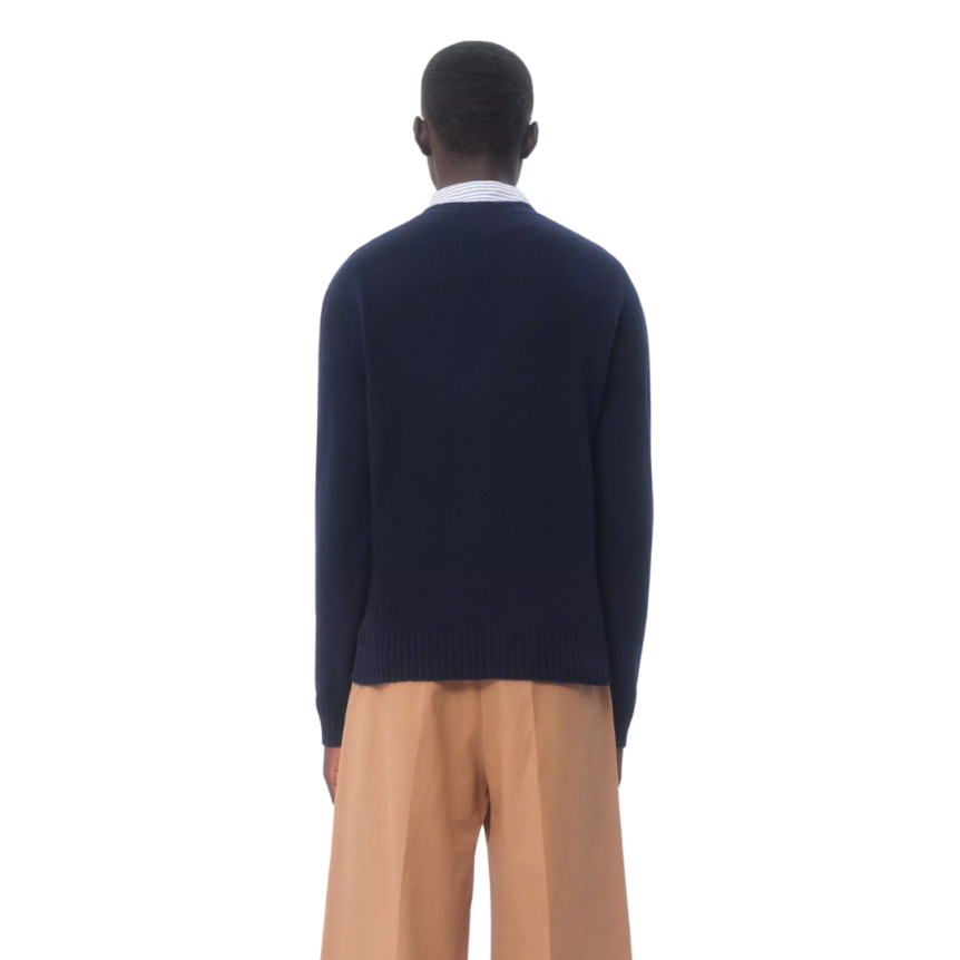 Pull VALENTINO col rond laine bleu marine broderie Chez Valentino